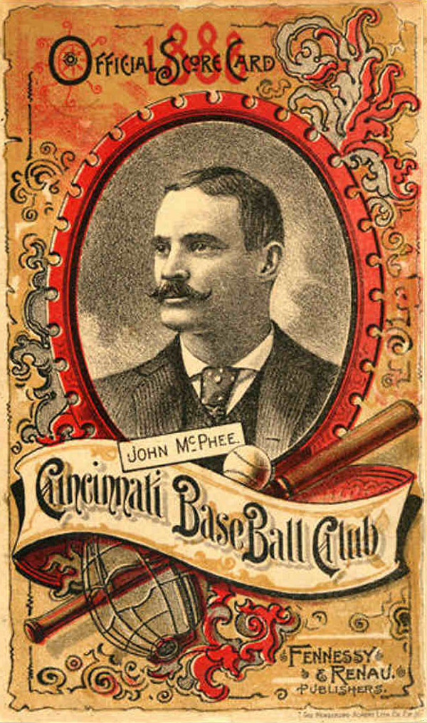 Baseball history photo: 1888 Cincinnati Base Ball Club score card cover. Click photo to return to previous page.