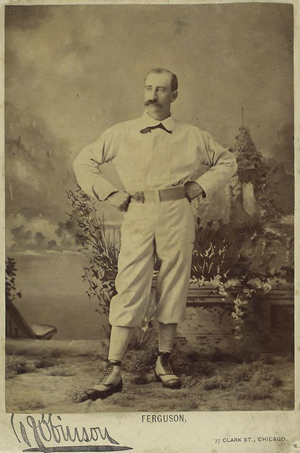 Baseball history photo: Bob Ferguson, the first switch-hitter in professional baseball, circa 1878.  Despite having his best overall offensive season in 1878, hitting over .300 for the only time in his professional career, Ferguson, the Manager of Albert Spalding's Chicago White Stockings, was despised by Spalding for his managerial style and the fourth place finish.  There has been no player in baseball history to have accomplished what Ferguson has.  He was a Player-Manager and a respected umpire in Brooklyn before baseball became openly professional.  In its second season he was elected the President of the National Association of Professional Base Ball Players, 1872, holding that position until the league folded in 1875.  He was also an umpire in the NA, 1872-1873 and in 1875.  He was a Player-Manager for 11 seasons in both the National League of Professional Base Ball Clubs, 1876-1883, as well as an umpire in 1878 and 1884-1885 and the American Association of Base Ball Clubs, 1884-1887 and again as an umpire from 1886-1889 and in 1891.  He was also an umpire in the Players' National League of Base Ball in 1890, in its only season.  He is the only person in baseball history to have been a Player, Manager, Umpire and League President at one time and the only person to have been an Umpire in four different professional leagues.  He has still not been elected to the Baseball Hall of Fame proving that his accomplishments and importance to the game's early beginnings are unknown nor understood by the election committee.  Click photo to return to previous page.