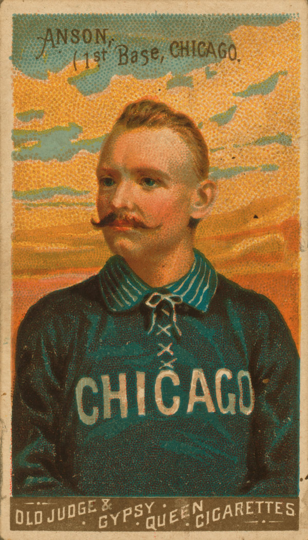 Baseball history photo: Old Judge & Gypsy Queen baseball card featuring Cap Anson, first baseman, Chicago White Stockings.  Click photo to return to previous page.