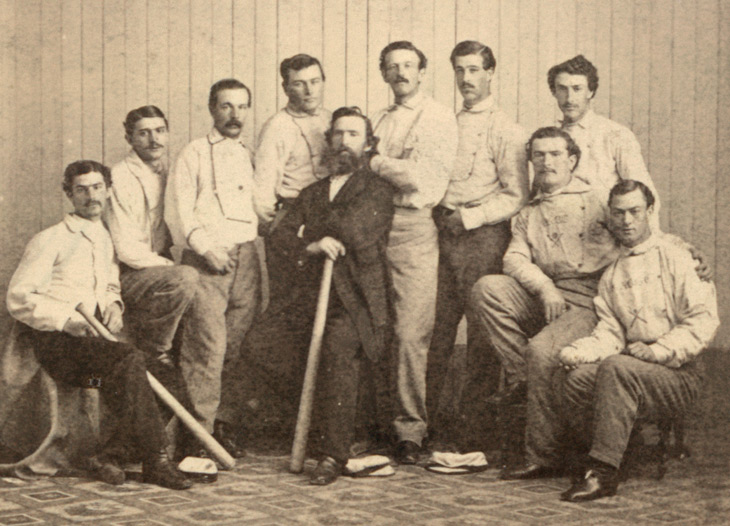 Baseball history photo: Detail from photograph of the Atlantic Base-Ball Club of Brooklyn, N.Y., “Champions of America,” 1865. Click photo to return to previous page.