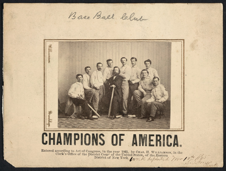 Baseball history photo: Atlantic Base-Ball Club of Brooklyn, N.Y. “Champions of America,” 1865. Click photo to return to previous page.