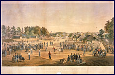 Union prisoners at Salisbury North Carolina engage in a game of baseball. Click to enlarge.