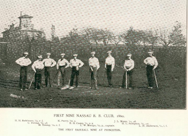 Baseball history photo: The First Baseball Nine at Princeton, 1860.  Click photo to return to previous page.