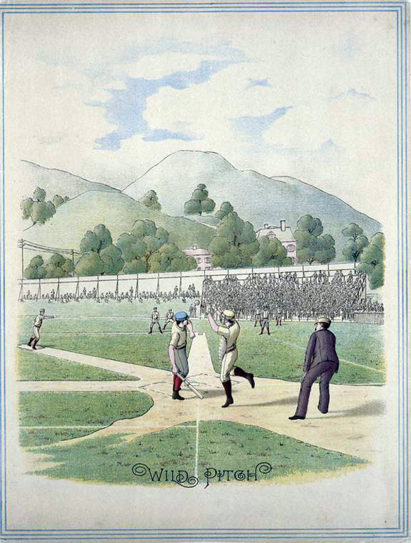 Baseball history illustration: Wild Pitch. Click illustration to return to previous page.