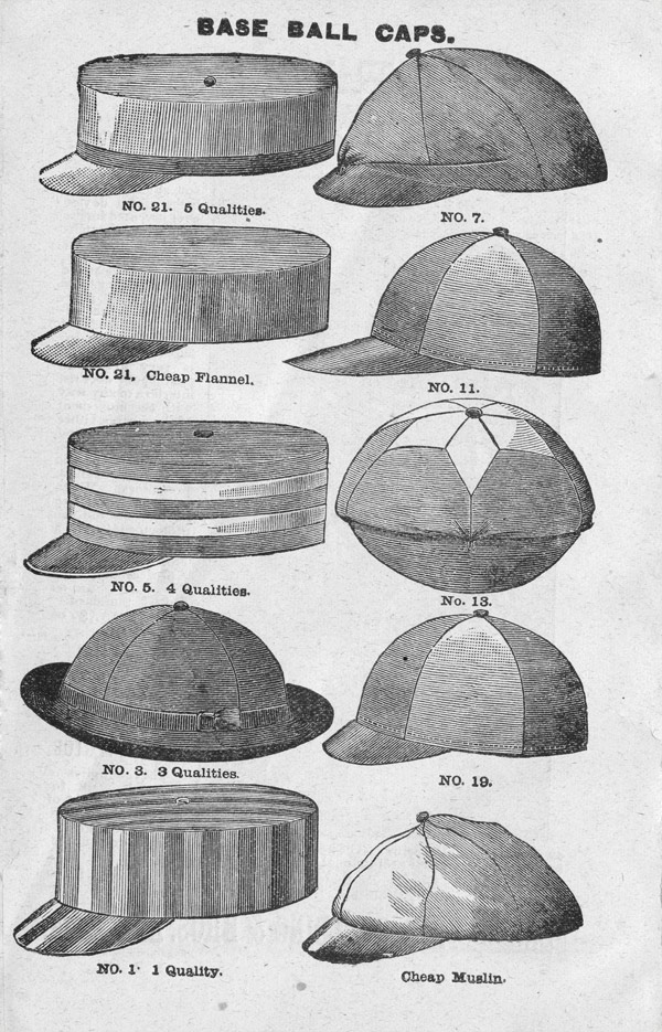 Baseball history photo: Base ball caps advertisement from the Spalding Official Base Ball Guide, 1889. Click photo to return to previous page.