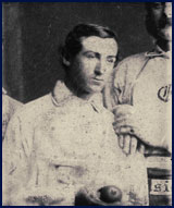 Star pitcher Jim “Lifting Speed” Creighton of the Brooklyn Excelsiors circa 1860 (detail from team photo below). Albeit brief, his baseball career remains one of the most remarkable of all time. Click to enlarge.