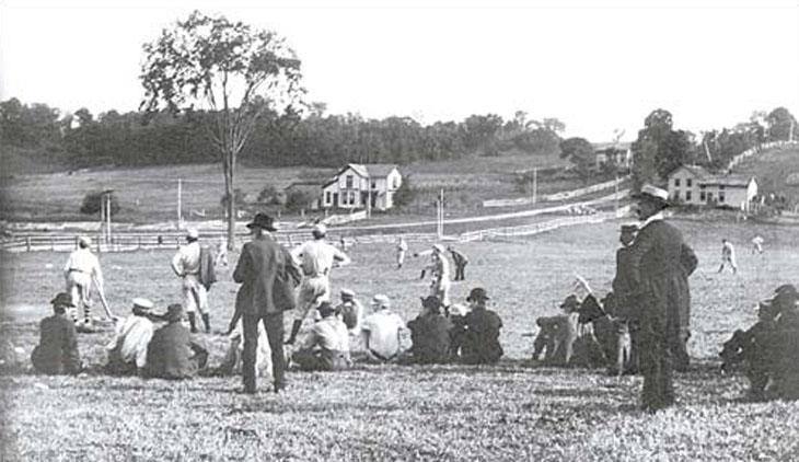 Baseball history photo: Baseball game at Saratoga Springs, New York circa 1880.  Click photo to return to previous page.