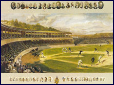 Illustration of 19th century baseball game at the New York Polo Grounds. Click to enlarge.