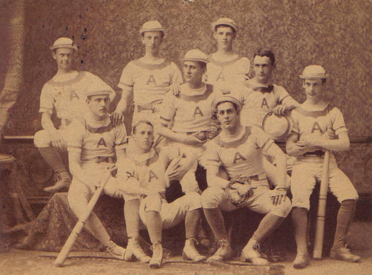 Baseball history photo: Unidentified college baseball team photo circa 1878. Click photo to return to previous page.